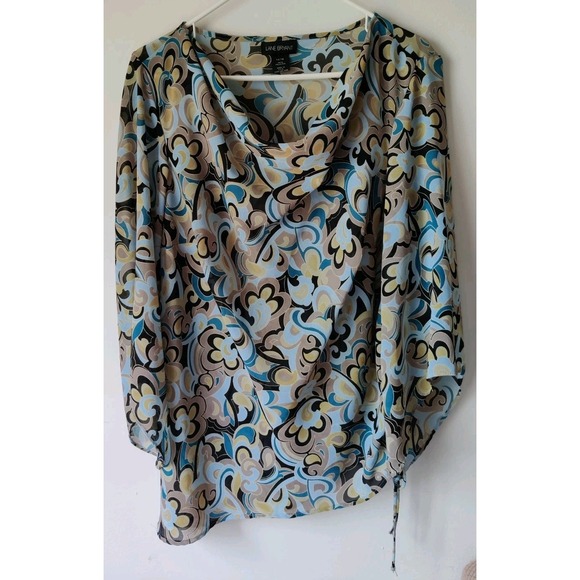Lane Bryant Women's 14/16 Abstract Floral 3/4 Sheer Split Sleeve Cinch Side‎ - Picture 1 of 7